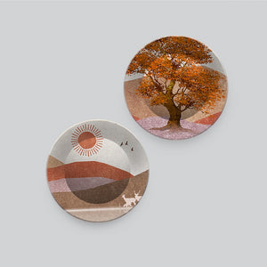 Beautiful Scenery of Mountain Landscape with Tree Hanging Plates of Two Pieces