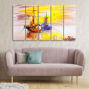 Beautiful Scenery of Sailing Ship on the Ocean Five Pieces Wall Painting