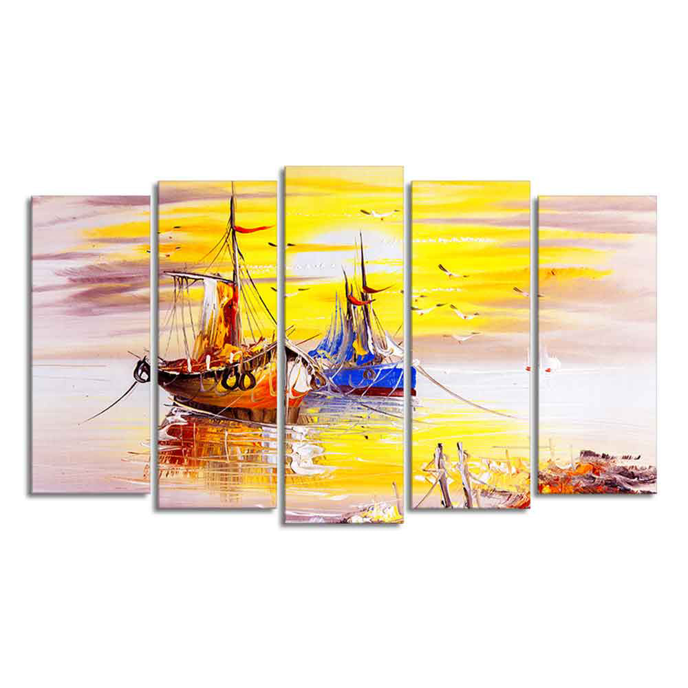 Beautiful Scenery of Sailing Ship on the Ocean Wall Painting Set of Five