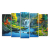 Beautiful Scenery of Waterfall in Forest Canvas Wall Painting Five Pieces