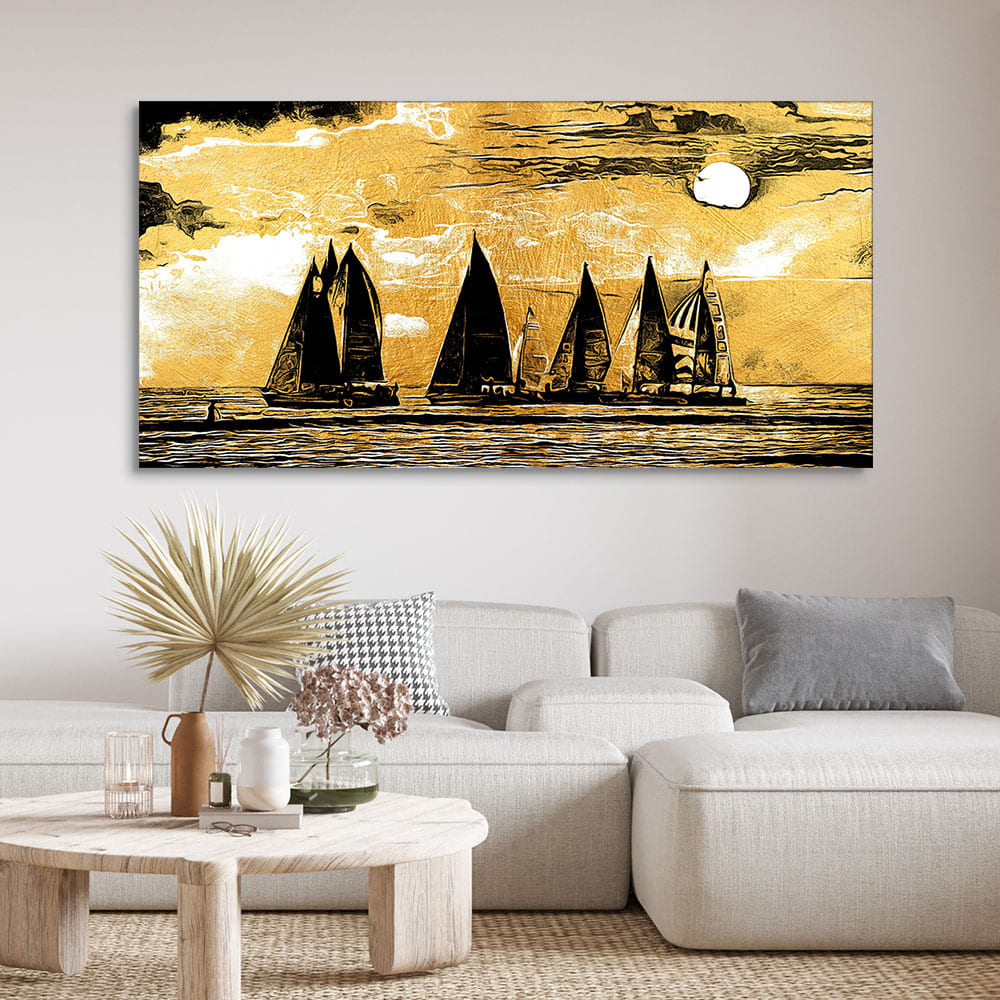 Beautiful Seascape with Boats Canvas Wall Painting