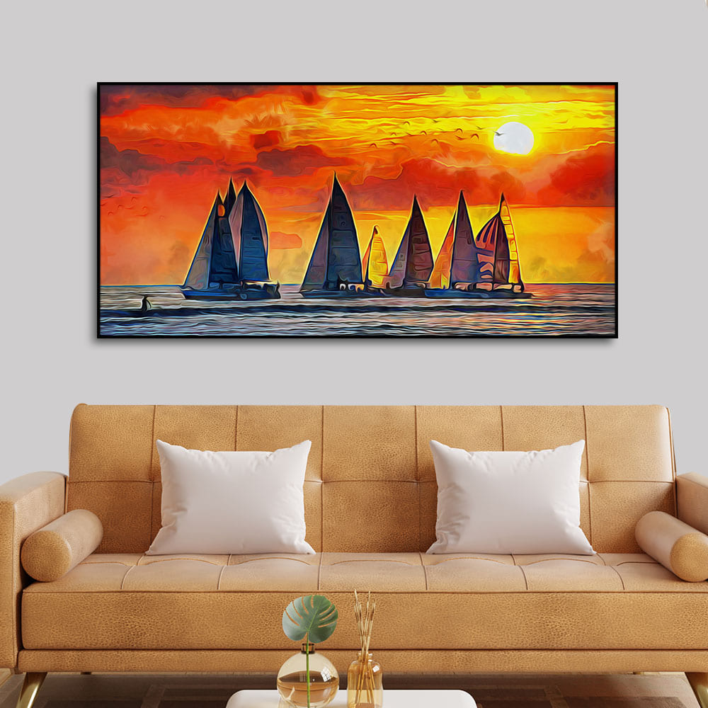 Beautiful Seascape with Sunset Canvas Wall Painting