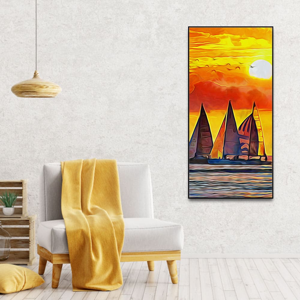 Beautiful Seascape with Sunset Wall Painting