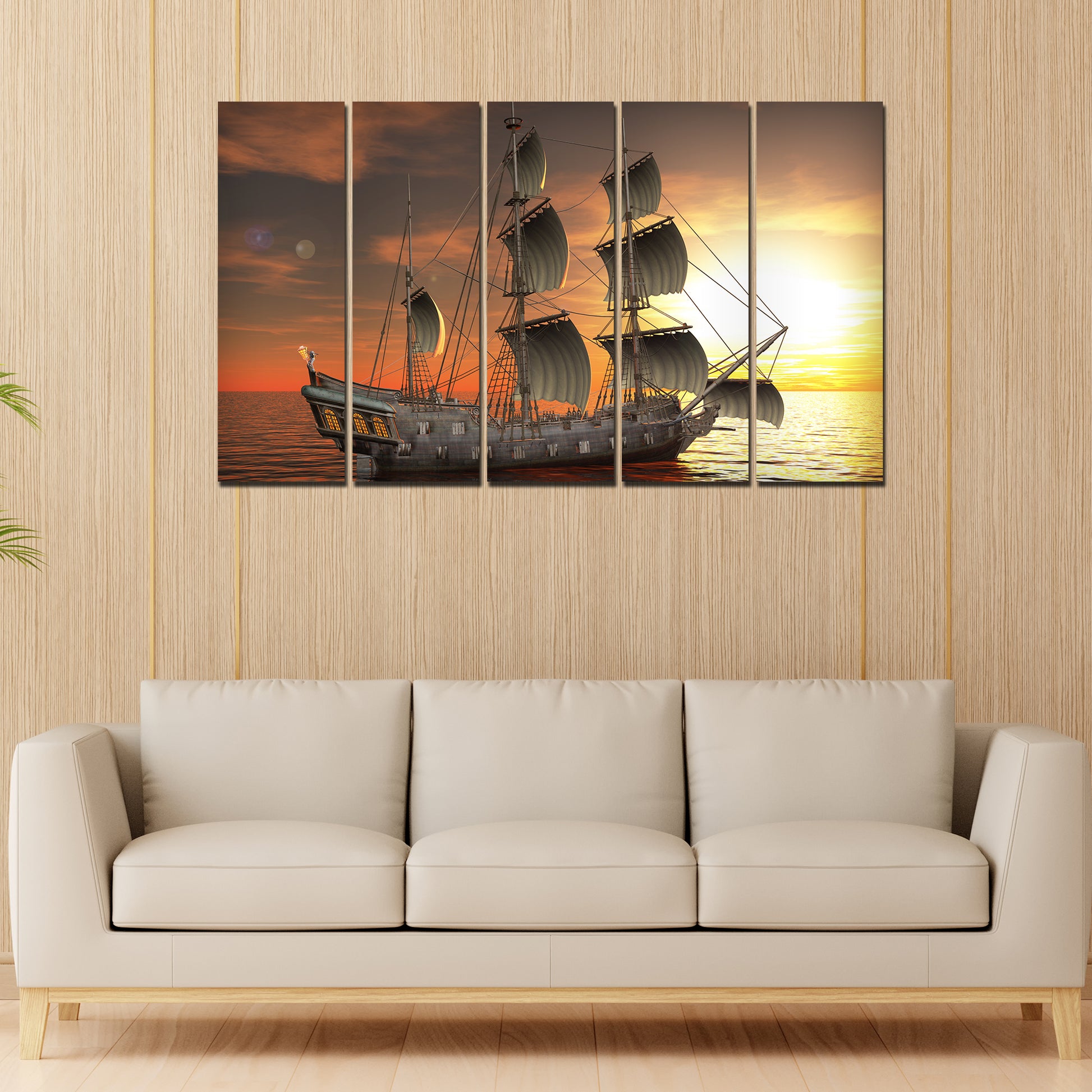 Beautiful Ship in the Sea Canvas Wall Painting 5 Pieces