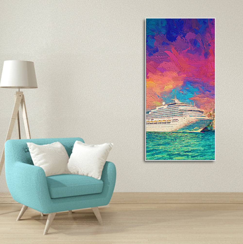 Beautiful Ship in the Sea Scenery Premium Canvas Wall Painting