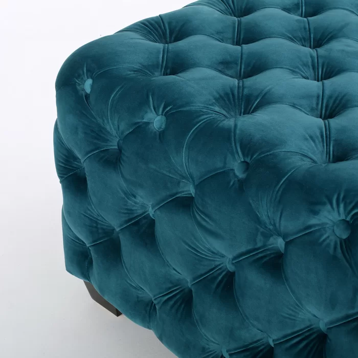 Beautiful Square Shaped Artistic Design Royal Blue Tufted Velvet Ottoman