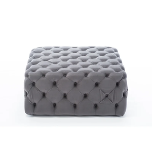 Beautiful Square Shaped Artistic Design Tufted Grey Velvet Ottoman