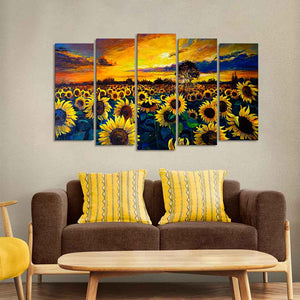 Beautiful Sunflower Garden Canvas Wall Painting of Five Pieces