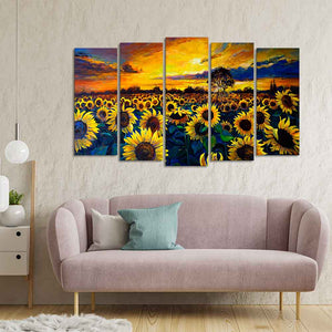 Beautiful Sunflower Garden Canvas Wall Painting of Five Pieces