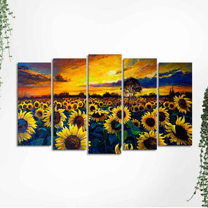 Beautiful Sunflower Garden Canvas Wall Painting of Five Pieces