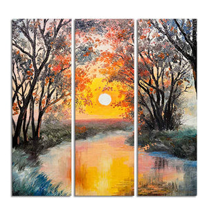 Beautiful Sunset at River Wall Painting Set of 3 Pieces