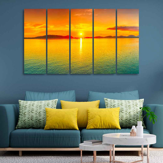 Beautiful Sunset Horizon Five Pieces Canvas wall Painting