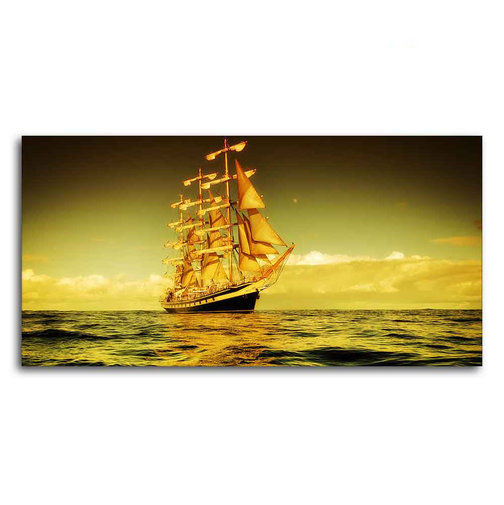 Beautiful Sunset Sailing Ship Wall Painting