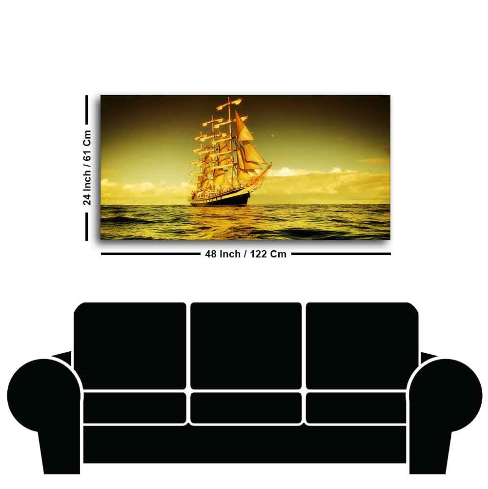 Beautiful Sunset Sailing Ship Wall Painting