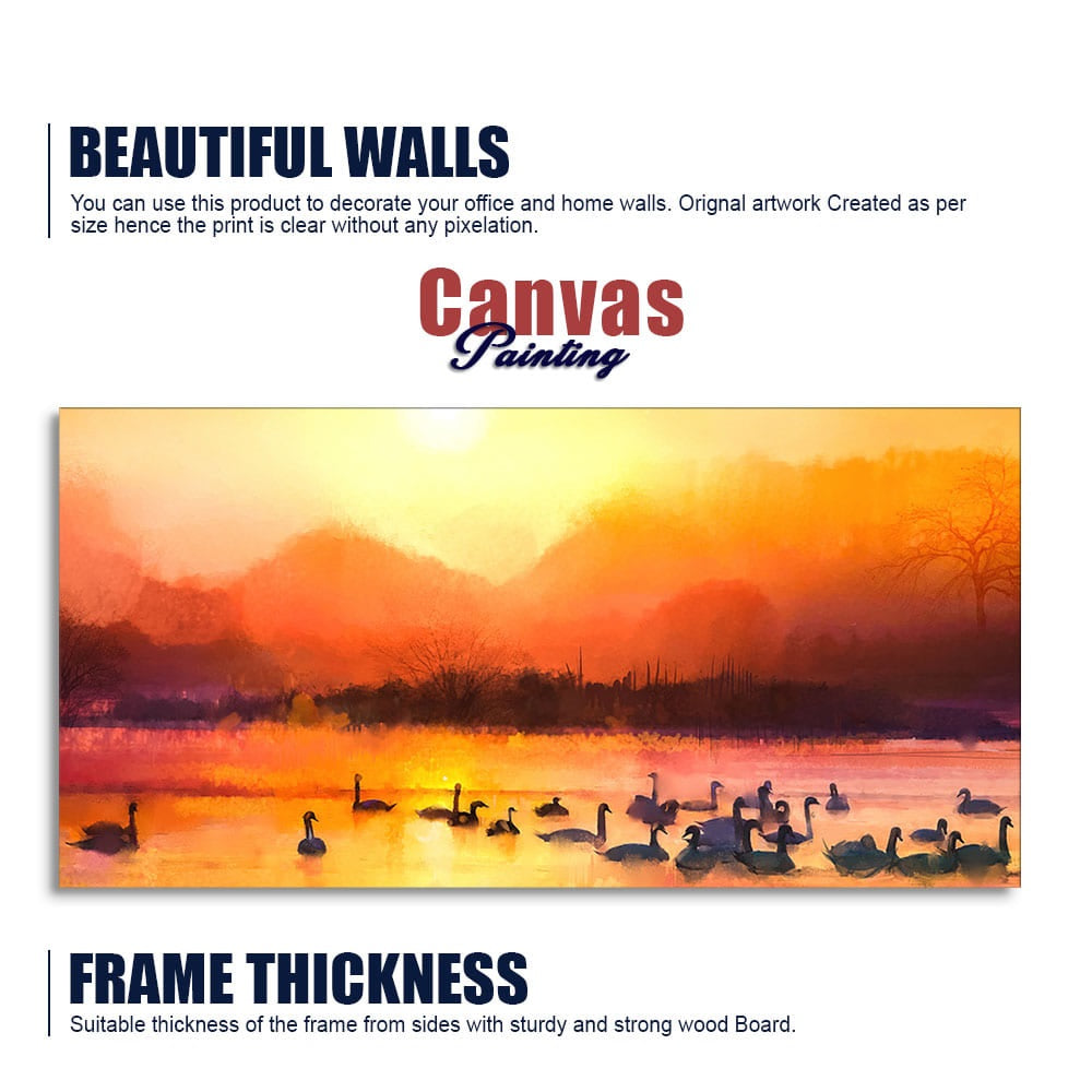 Beautiful Swans in Lake at Sunset Wall Painting