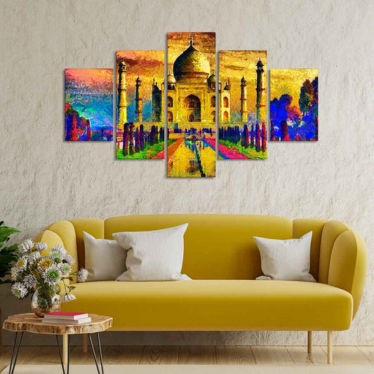 Beautiful Taj Mahal Canvas Wall Painting Set of Five