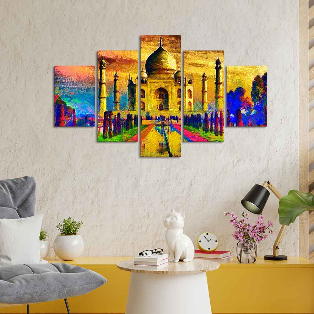 Beautiful Taj Mahal Canvas Wall Painting Set of Five