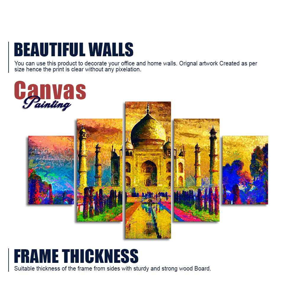 Beautiful Taj Mahal Canvas Wall Painting Set of Five