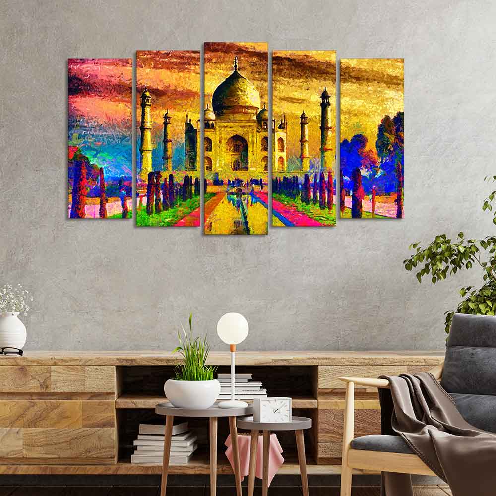 Beautiful Taj Mahal Canvas Wall Painting Set of Five Pieces