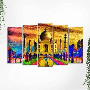 Beautiful Taj Mahal Canvas Wall Painting Set of Five Pieces