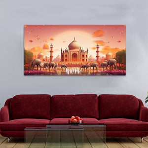 Beautiful Taj Mahal Scenery Premium Canvas Wall Painting