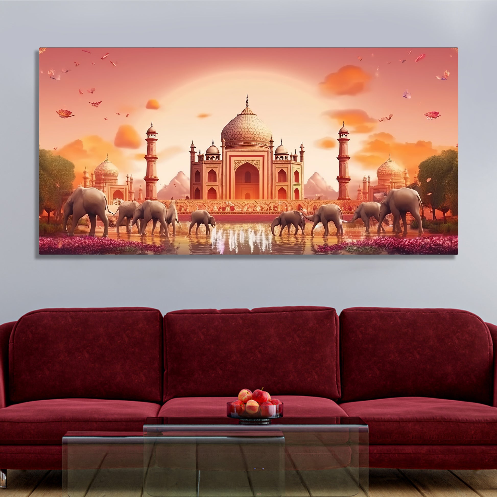 Beautiful Taj Mahal Scenery Premium Canvas Wall Painting