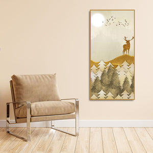 Beautiful Trees with Golden Deers Premium Canvas Wall Painting