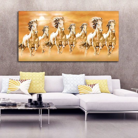 Beautiful Vastu Seven Running Horses Canvas Wall Painting