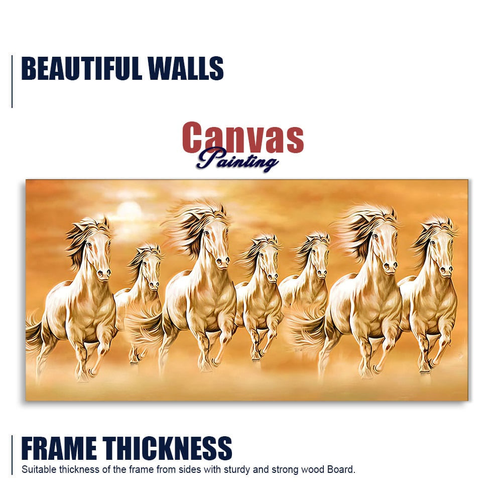 Beautiful Vastu Seven Running Horses Canvas Wall Painting