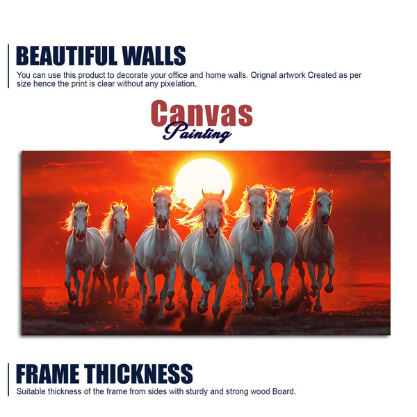 Beautiful View of 7 Running Horses at Sunset Premium Canvas Wall Painting
