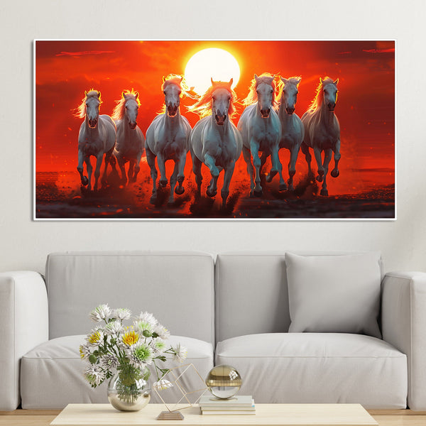Beautiful View of 7 Running Horses at Sunset Premium Canvas Wall Painting