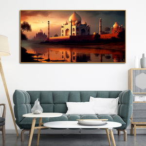 Beautiful View of Taj Mahal at Sunset Canvas Wall Painting