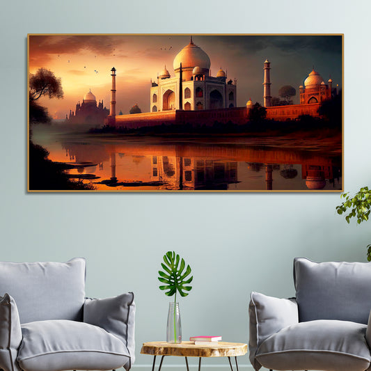 Beautiful View of Taj Mahal at Sunset Canvas Wall Painting