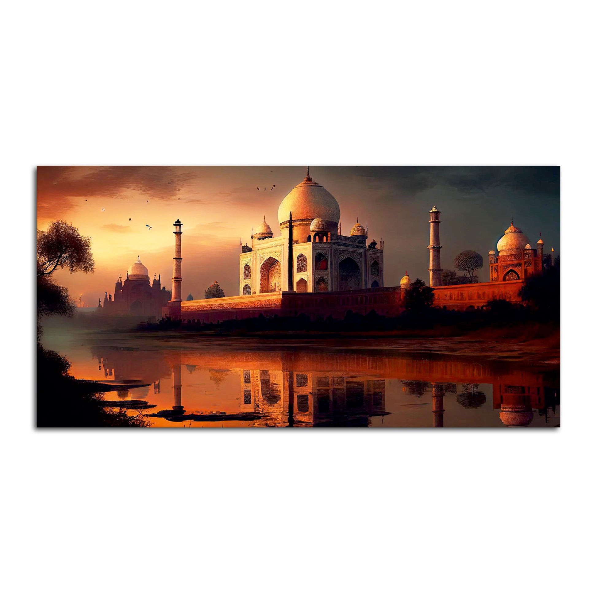 Beautiful View of Taj Mahal at Sunset Canvas Wall Painting