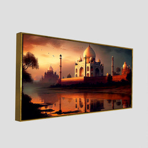 Beautiful View of Taj Mahal at Sunset Canvas Wall Painting