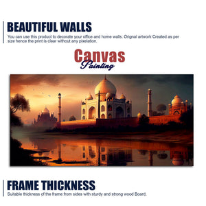 Beautiful View of Taj Mahal at Sunset Canvas Wall Painting