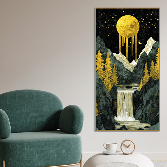 Beautiful View of Waterfall Premium Canvas Wall Painting