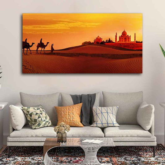 Beautiful Wall Painting of Camel Caravan Heading to Taj Mahal
