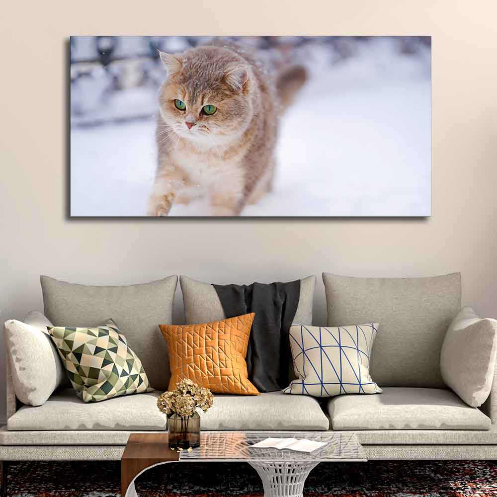 Beautiful Wall Painting of Cat Walking in Snow