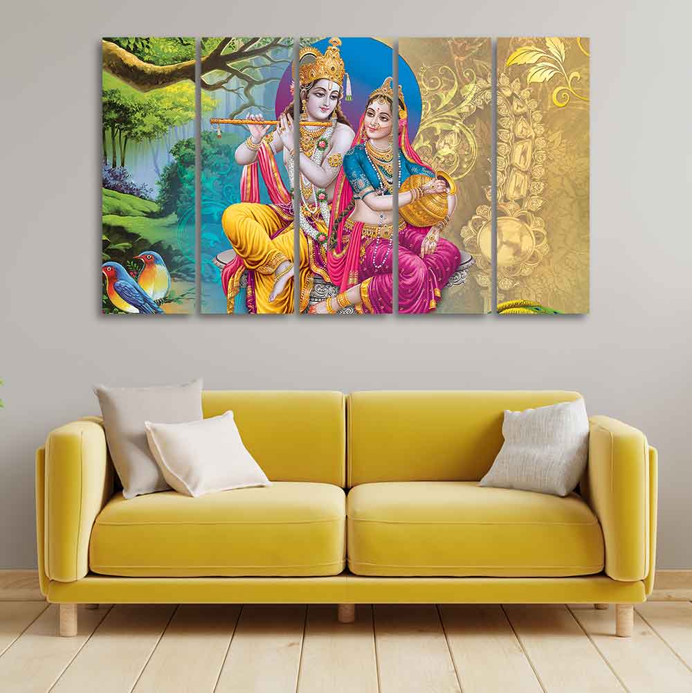 Beautiful Wall Painting of Lord Radha Krishna Set of Five Pieces