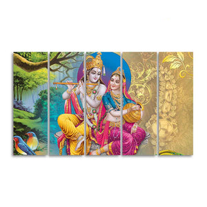 Beautiful Wall Painting of Lord Radha Krishna Set of Five Pieces