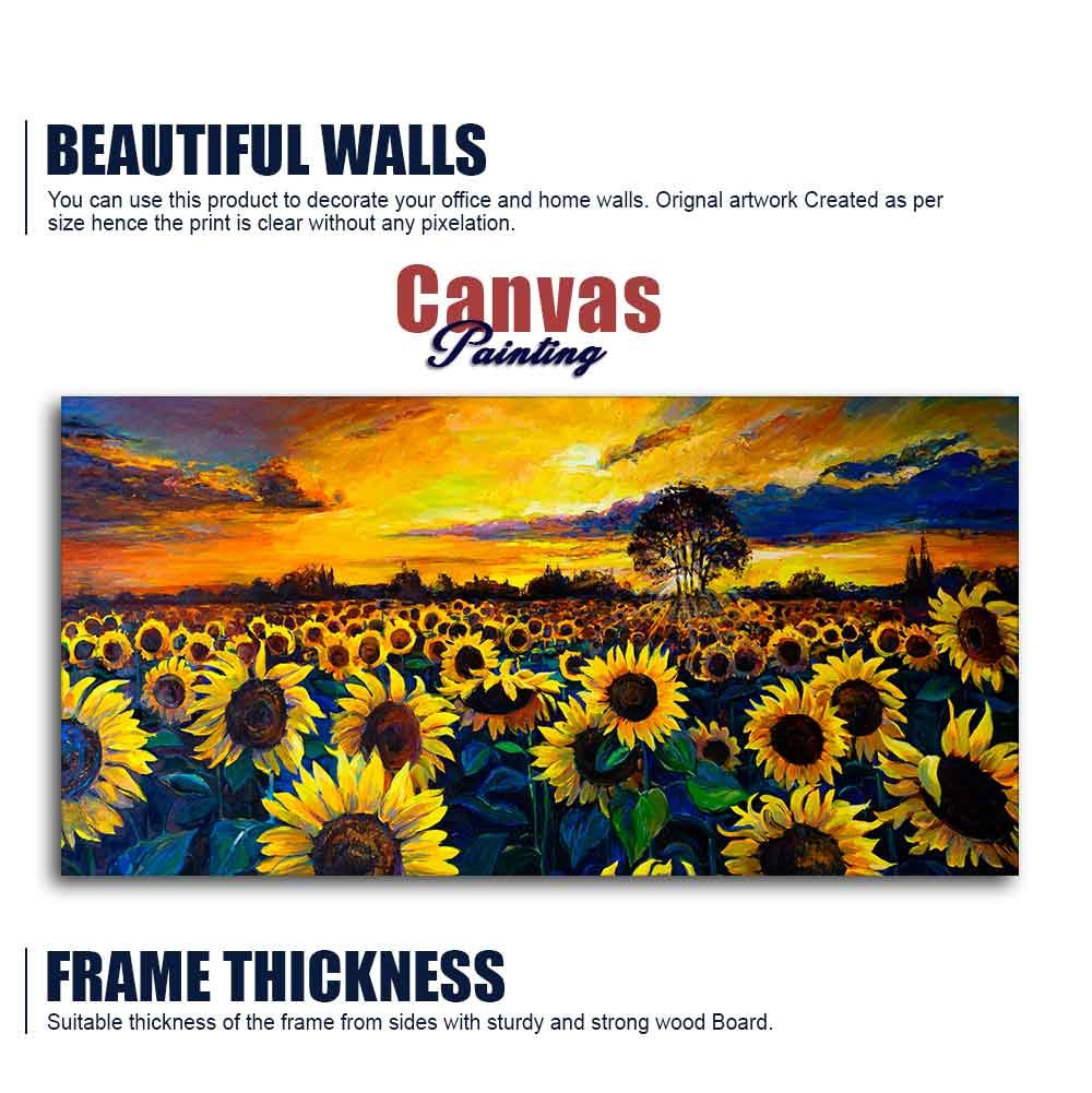 Beautiful Wall Painting of Sunflower Garden in Sunset View