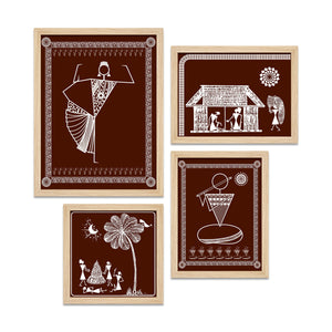 Beautiful Warli Art Indian Rural Life Wall Frame Set of Four