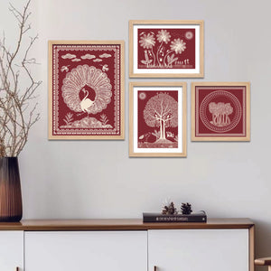 Beautiful Warli Art with Indian Rural Life Wall Frame Set of Four