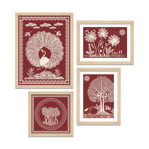 Beautiful Warli Art with Indian Rural Life Wall Frame Set of Four