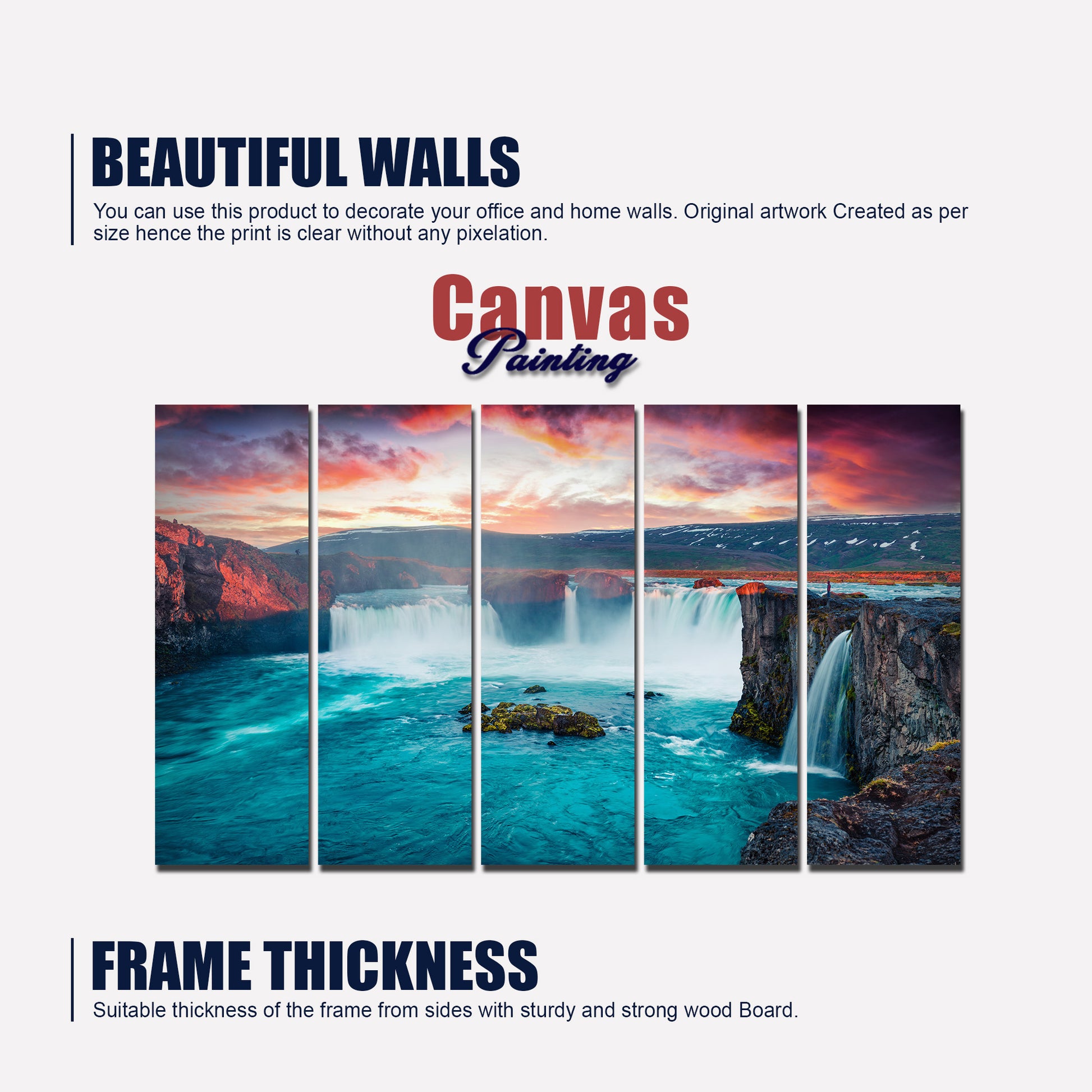 Beautiful Waterfall Canvas Wall Painting Set of Five