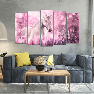 Beautiful White Horse Premium Wall Painting of Five Pieces