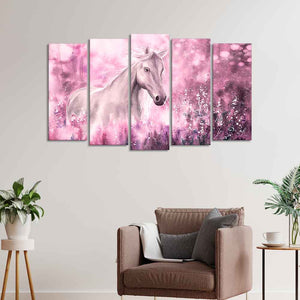 Beautiful White Horse Premium Wall Painting of Five Pieces