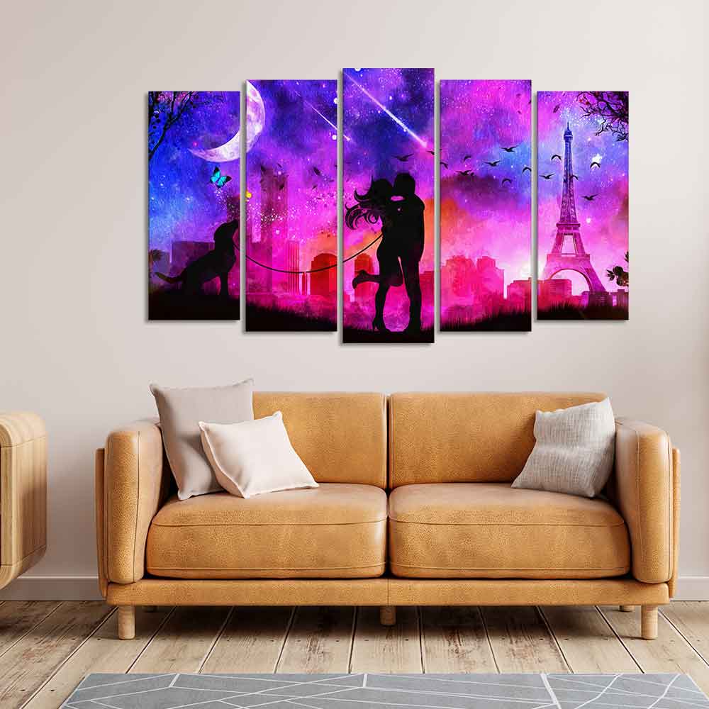 Couple Kissing Modern Abstract Art Wall Painting Set of Five