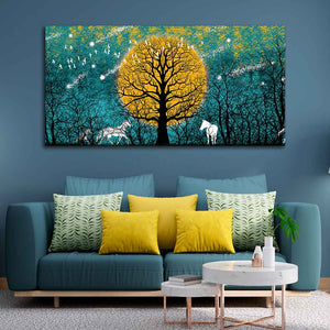 Beautiful White Horses in Forest Premium Wall Painting